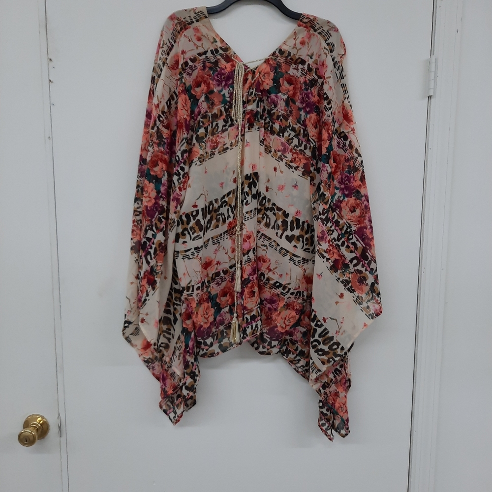 Size 3X Truth Sheer Floral Caftan Overshirt Floral White Pink Purple Black